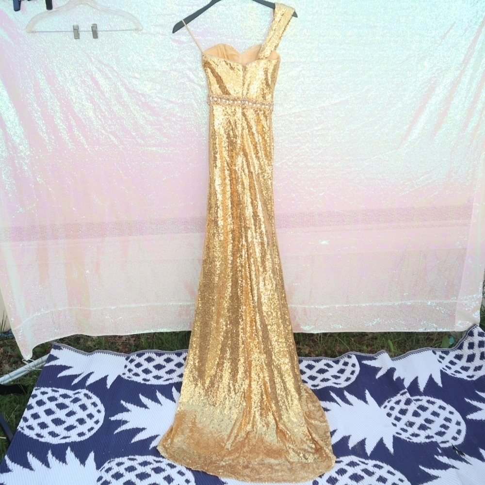 GOLD PAGEANT DRESS W/ TRAIN 5XS Red Carpet Gala White Tie Party Bridal Gown - Picture 3 of 8